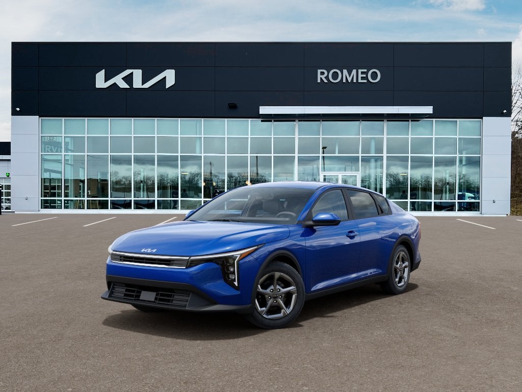 2026 Kia K4 LXS in Deep Sea Blue — front three-quarter view