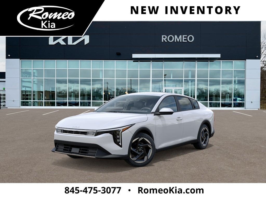 2025 Kia K4 EX in Snow White Pearl — front three-quarter view