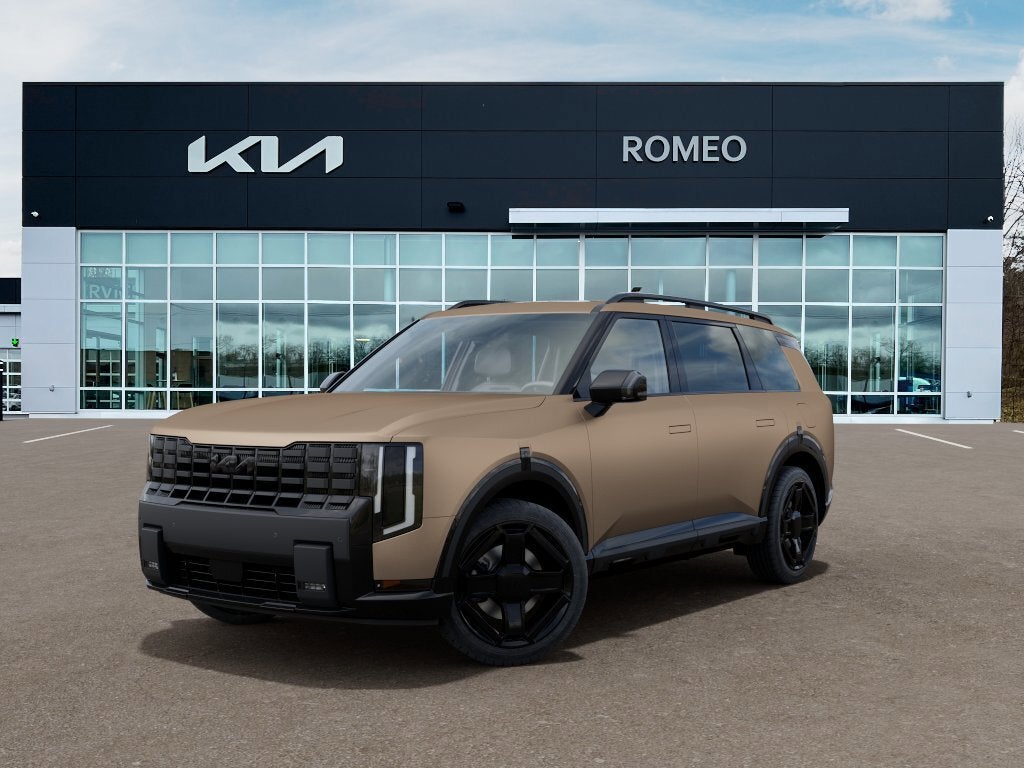 2027 Kia Telluride X-Line EX in Terrain Brown Matte — front three-quarter view