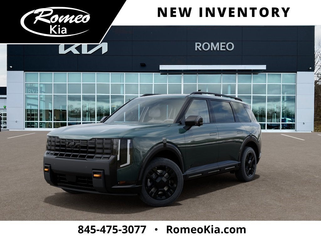 2027 Kia Telluride X-Pro SX in Black Jade Green — front three-quarter view