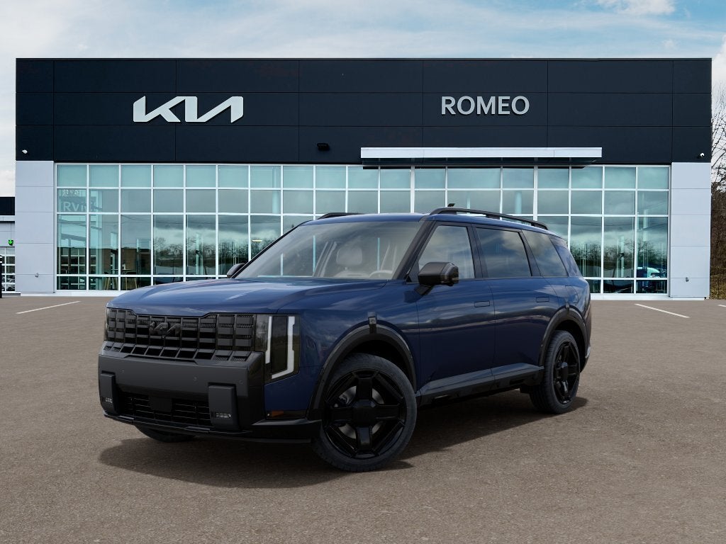 2027 Kia Telluride Hybrid X-Line SX in Midnight Lake Blue — front three-quarter view