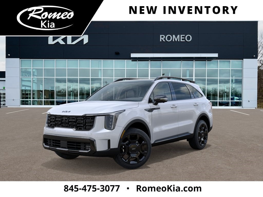 2026 Kia Sorento X-Line SX in Glacial White Pearl — front three-quarter view
