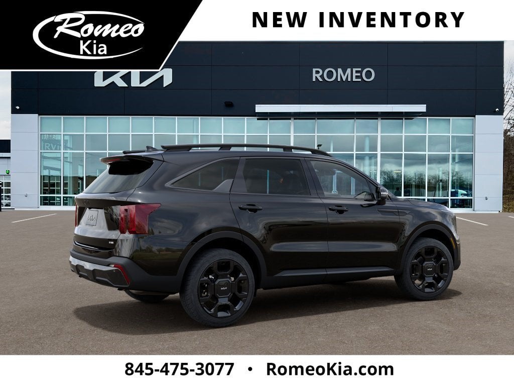 2026 Kia Sorento X-Line SX in Ebony Black — front three-quarter view