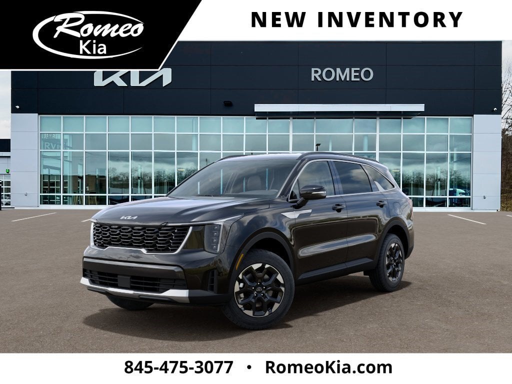 2026 Kia Sorento S in Ebony Black — front three-quarter view