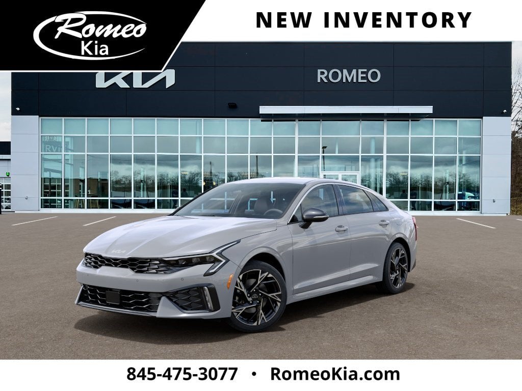2026 Kia K5 GT-Line in Wolf Gray — front three-quarter view