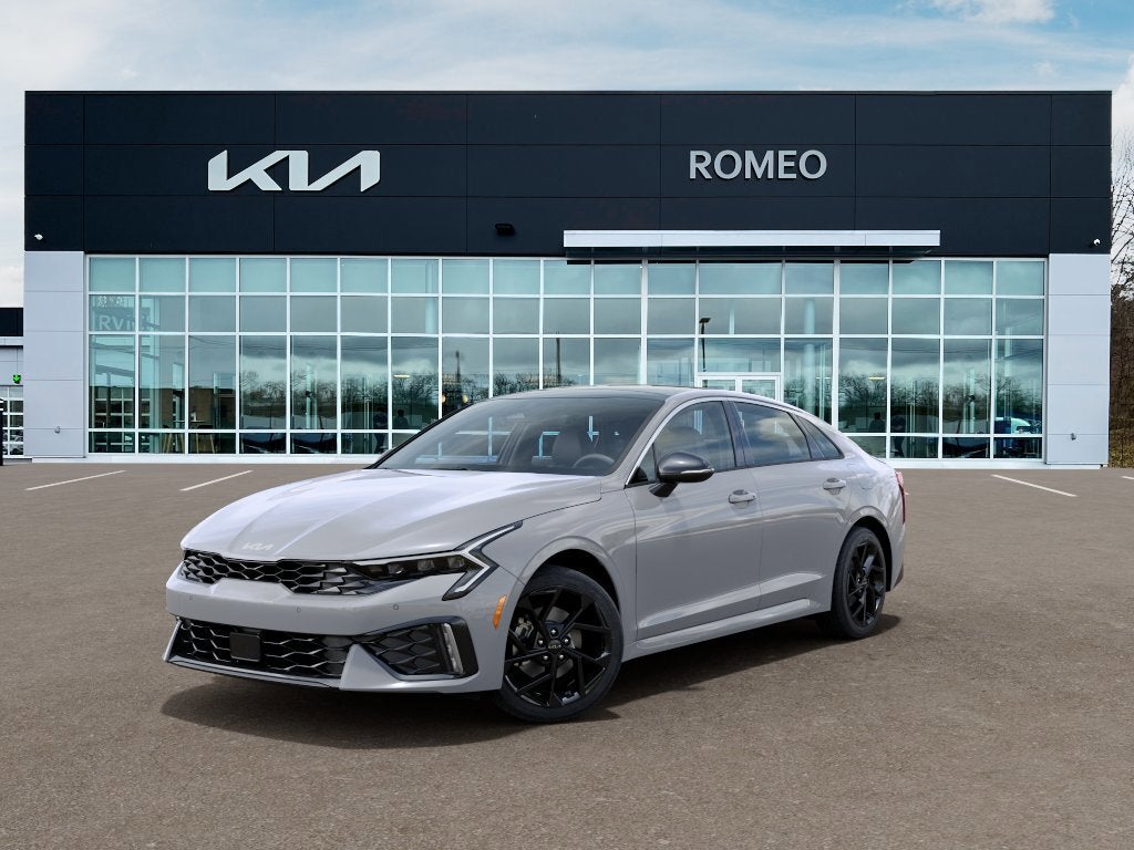 2026 Kia K5 GT-Line in Wolf Gray — front three-quarter view