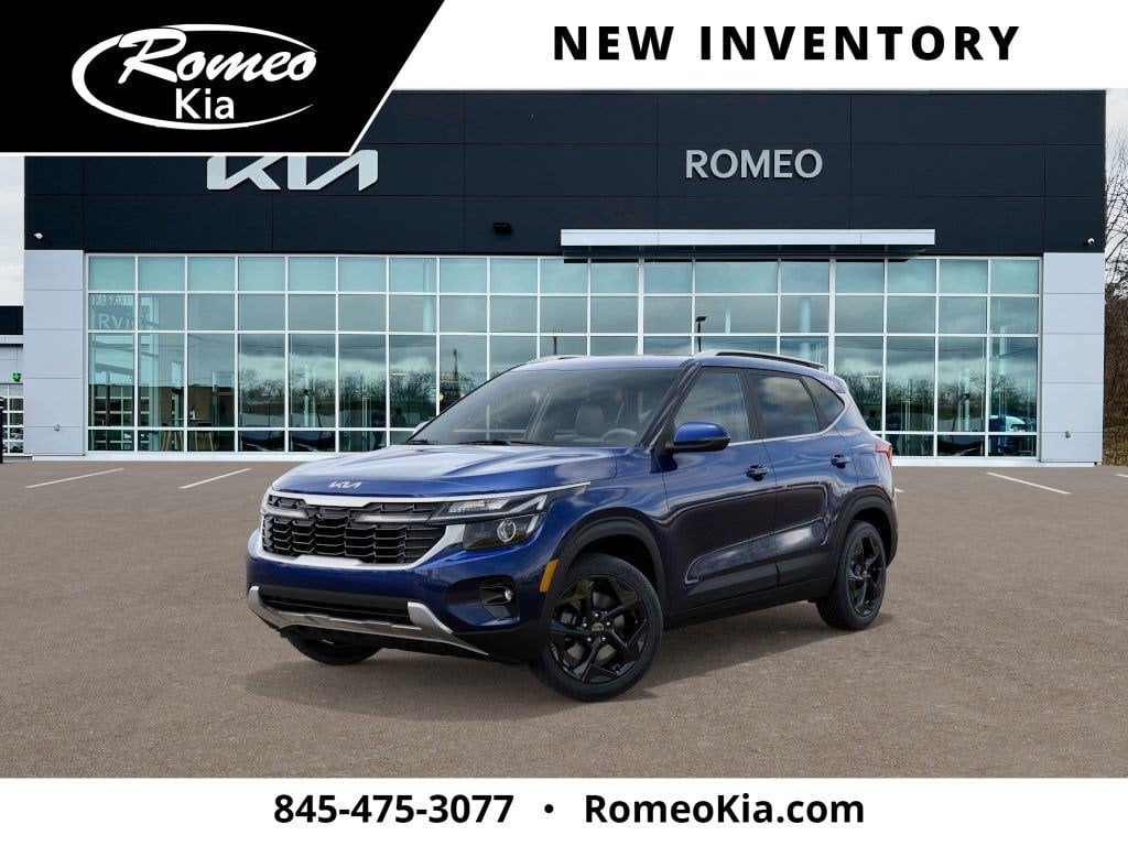 2026 Kia Seltos EX in Dark Ocean Blue — front three-quarter view