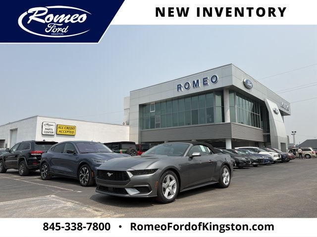 2026 Ford Mustang EcoBoost Premium Convertible in Carbonized Gray Metallic — front three-quarter view