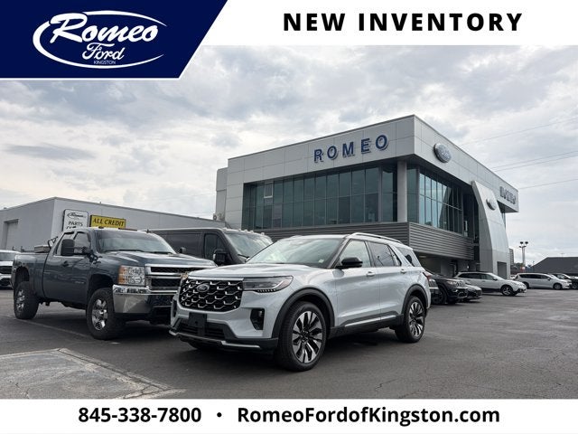 2026 Ford Explorer Platinum in Space White Metallic — front three-quarter view