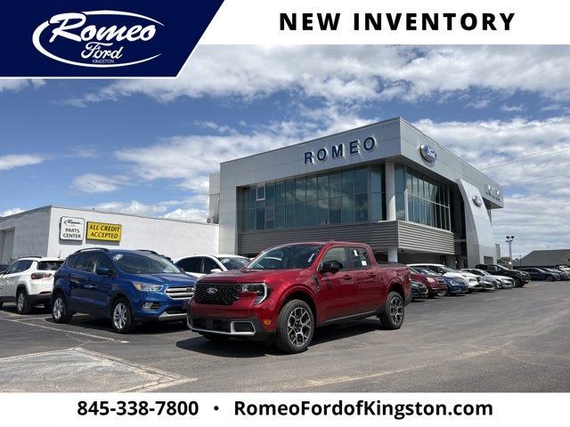 2026 Ford Maverick Lariat in Ruby Red Metallic Tinted Clearcoat — front three-quarter view