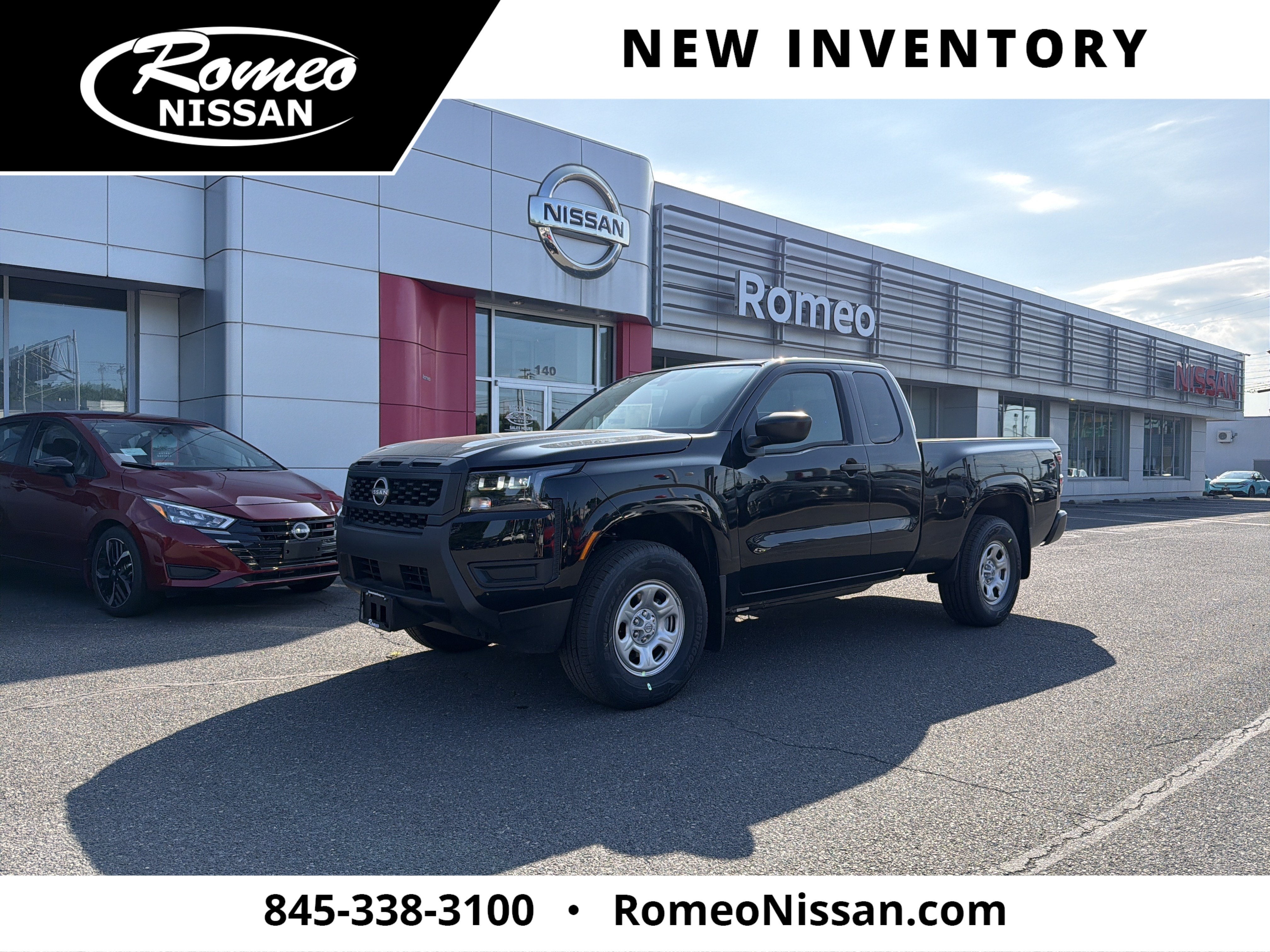 2026 Nissan Frontier S in Super Black — front three-quarter view