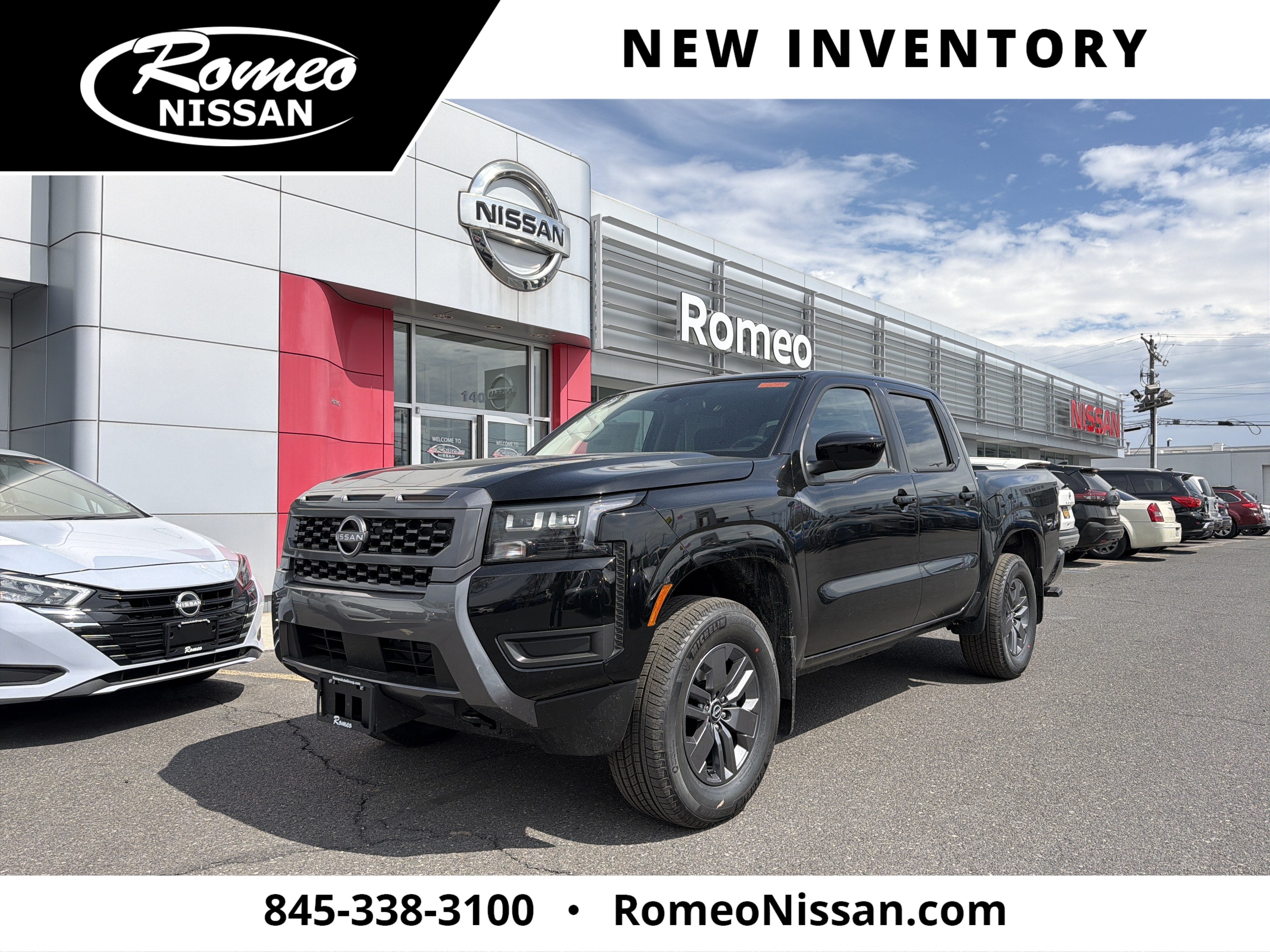 2026 Nissan Frontier SV in Super Black — front three-quarter view