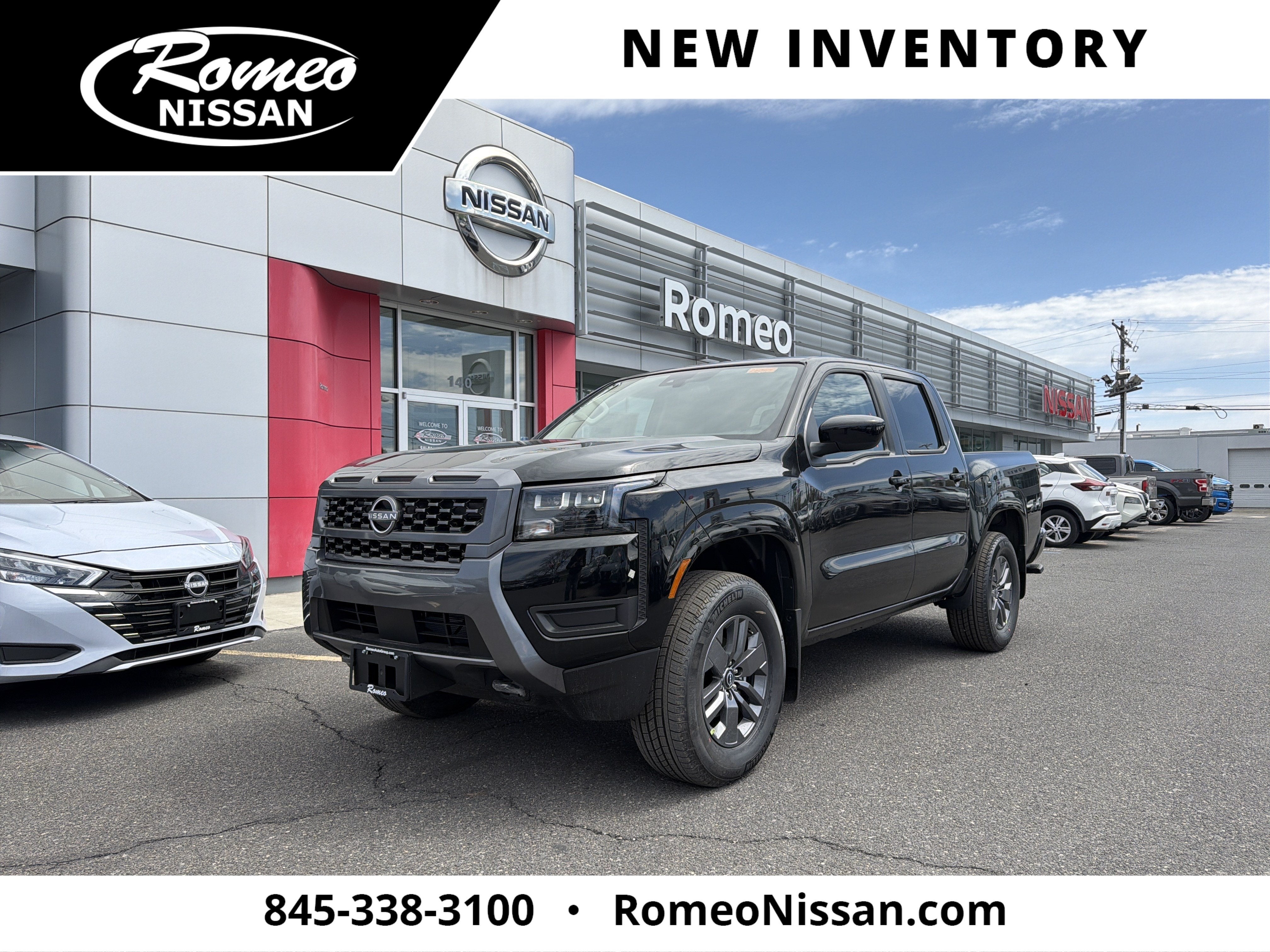 2026 Nissan Frontier SV in Super Black — front three-quarter view