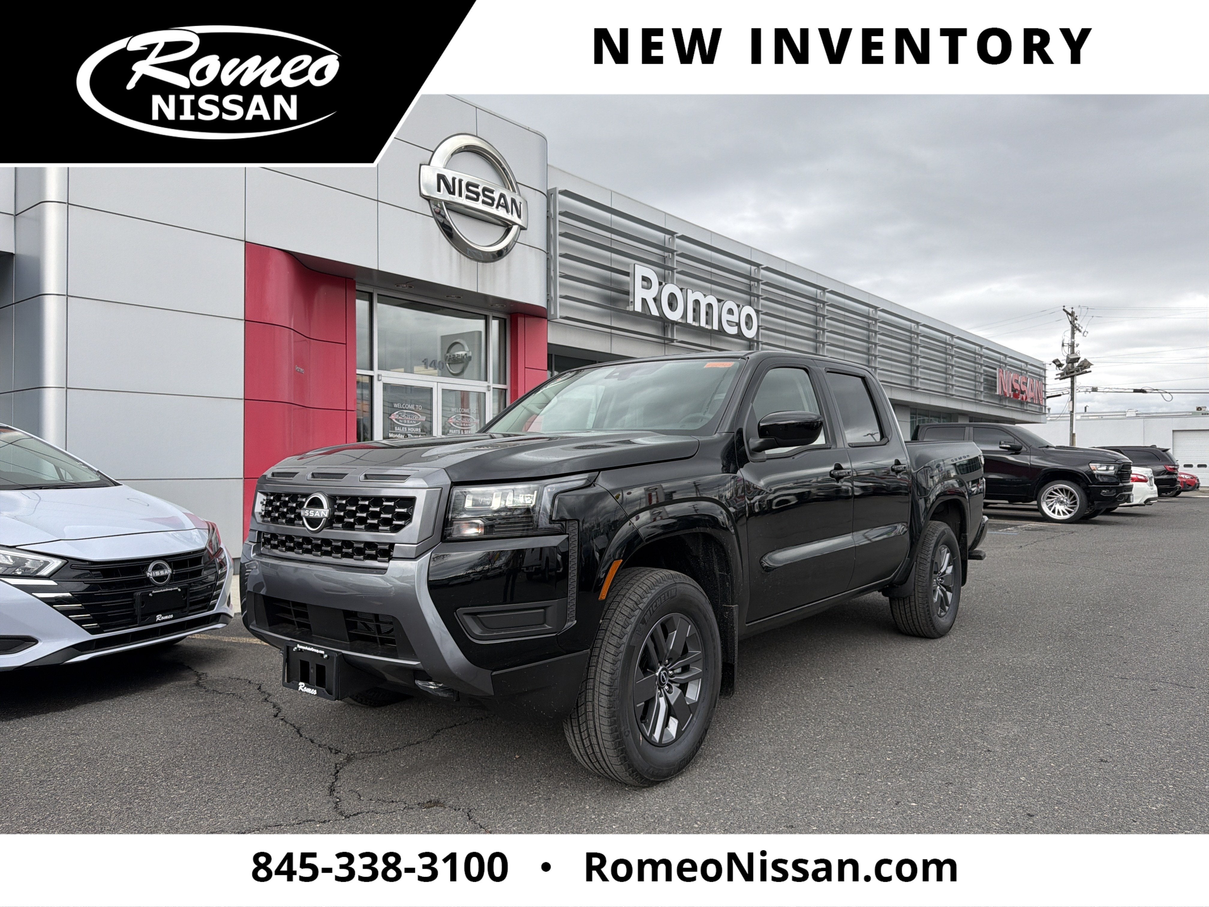 2026 Nissan Frontier SV in Super Black — front three-quarter view