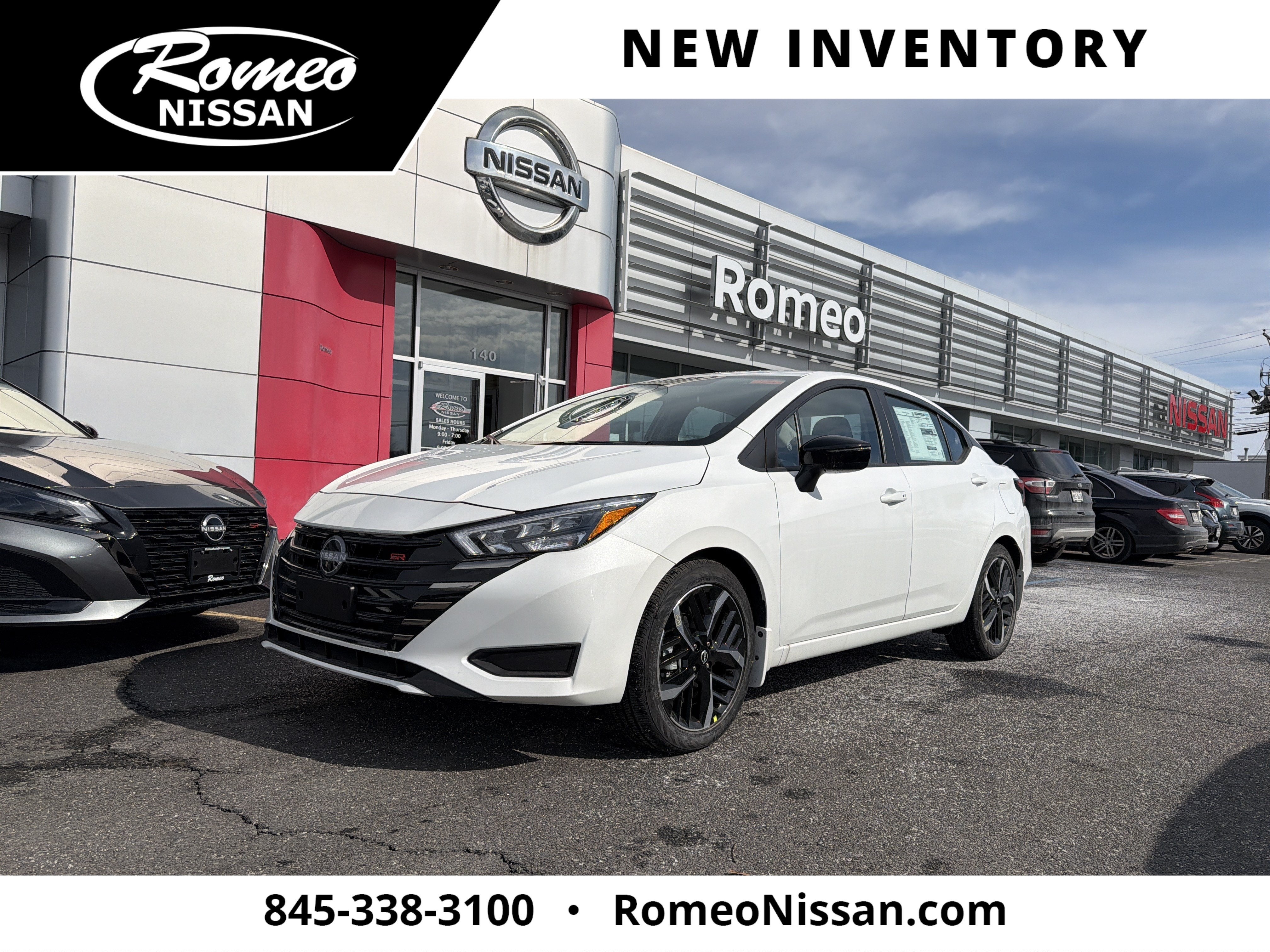 2025 Nissan Versa SR in Aspen White Tricoat — front three-quarter view