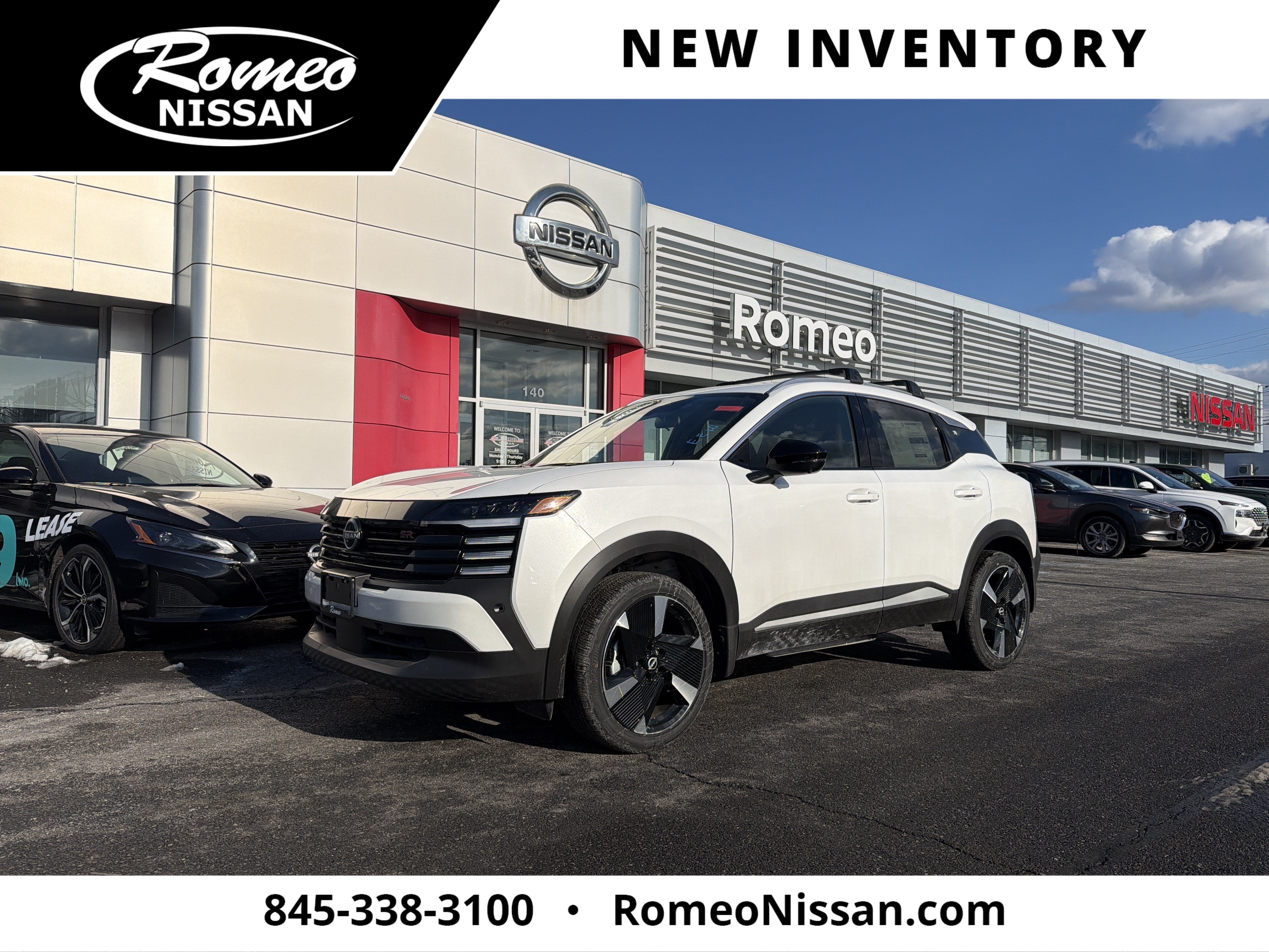 2026 Nissan Kicks SR in Aspen White Tricoat — front three-quarter view