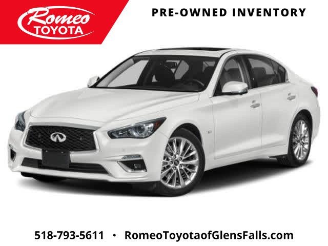2020 INFINITI Q50 3.0t LUXE in Black Obsidian — front three-quarter view