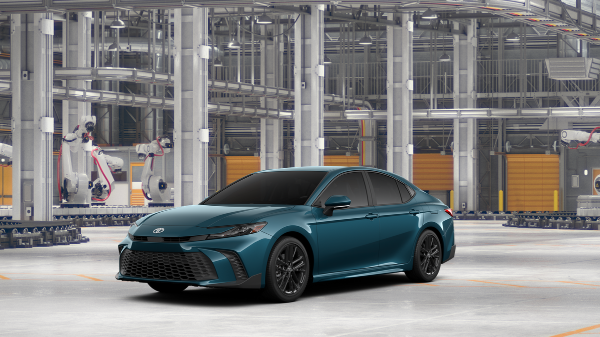 2026 Toyota Camry SE AWD in Ocean Gem — front three-quarter view