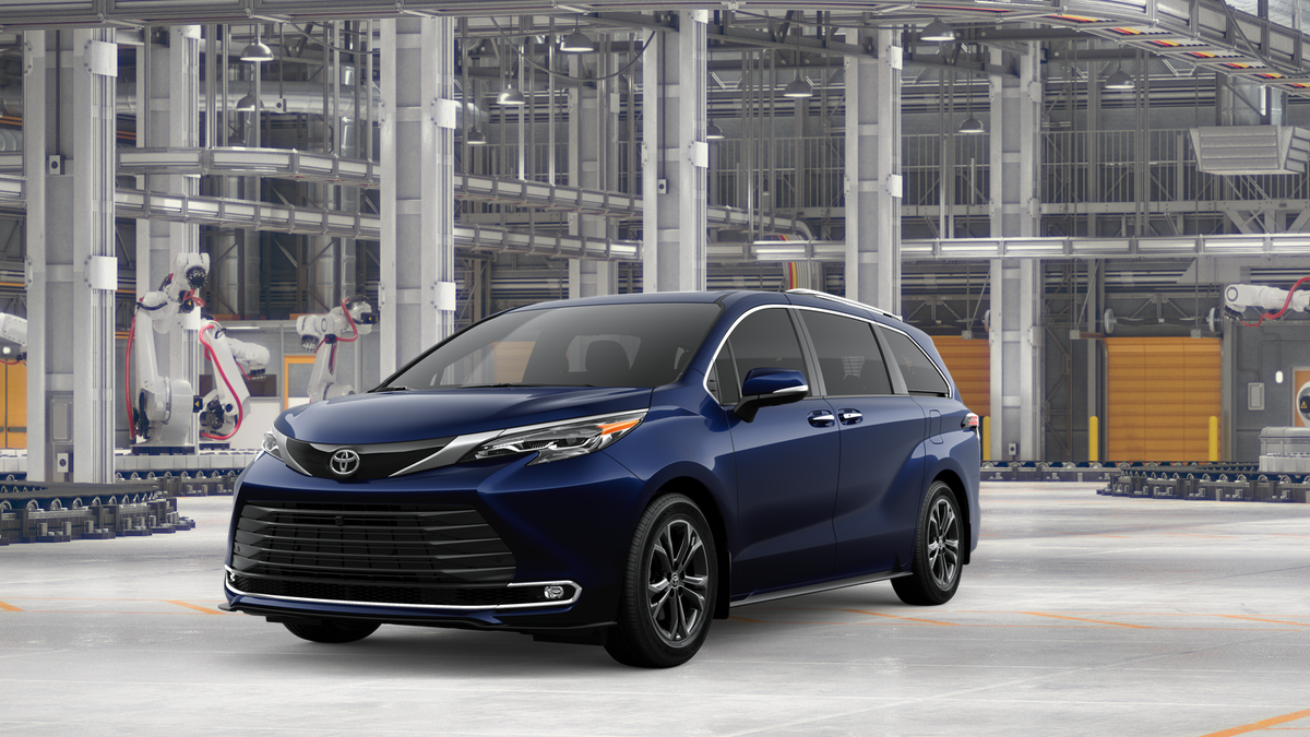 2026 Toyota Sienna Platinum in Blueprint — front three-quarter view