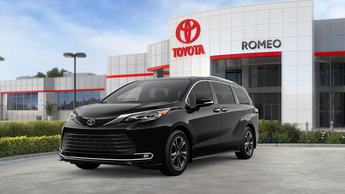2026 Toyota Sienna Platinum in Midnight Black Metallic — front three-quarter view