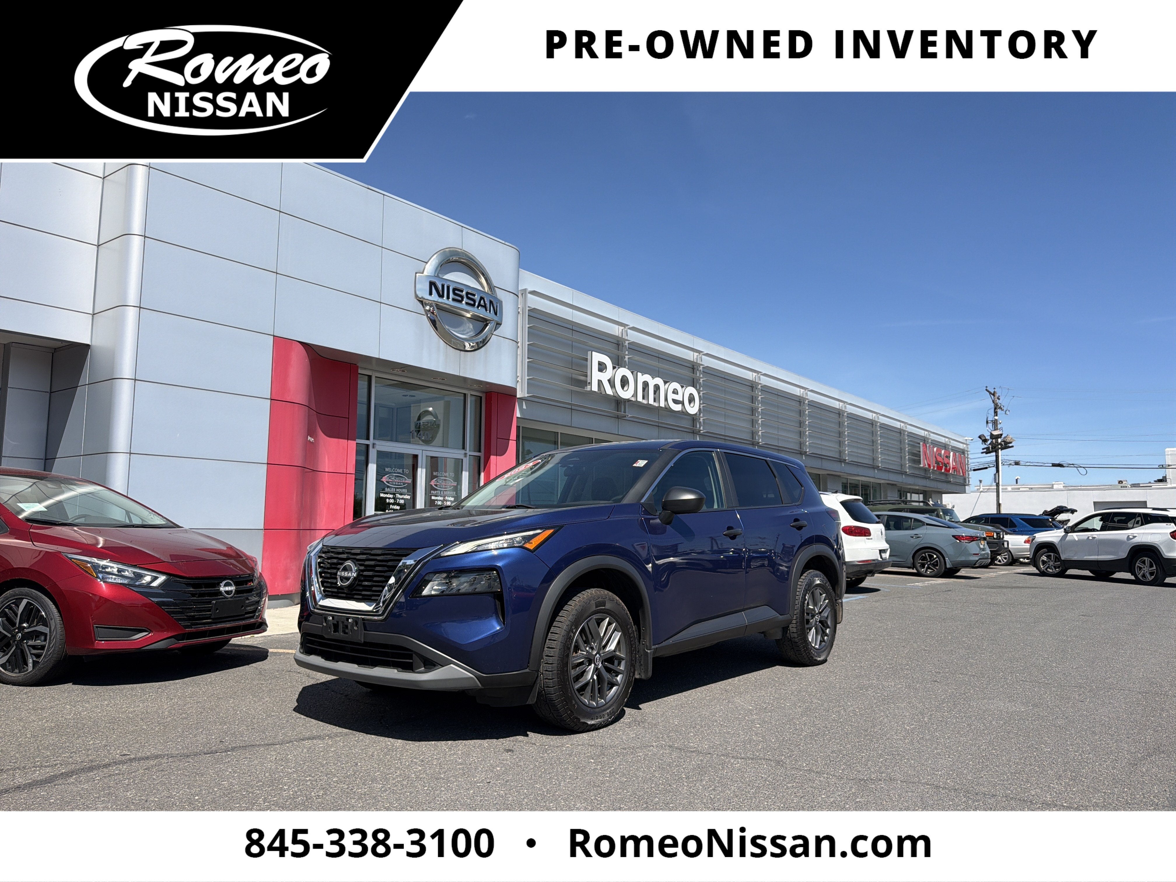 2023 Nissan Rogue S in Caspian Blue Metallic — front three-quarter view