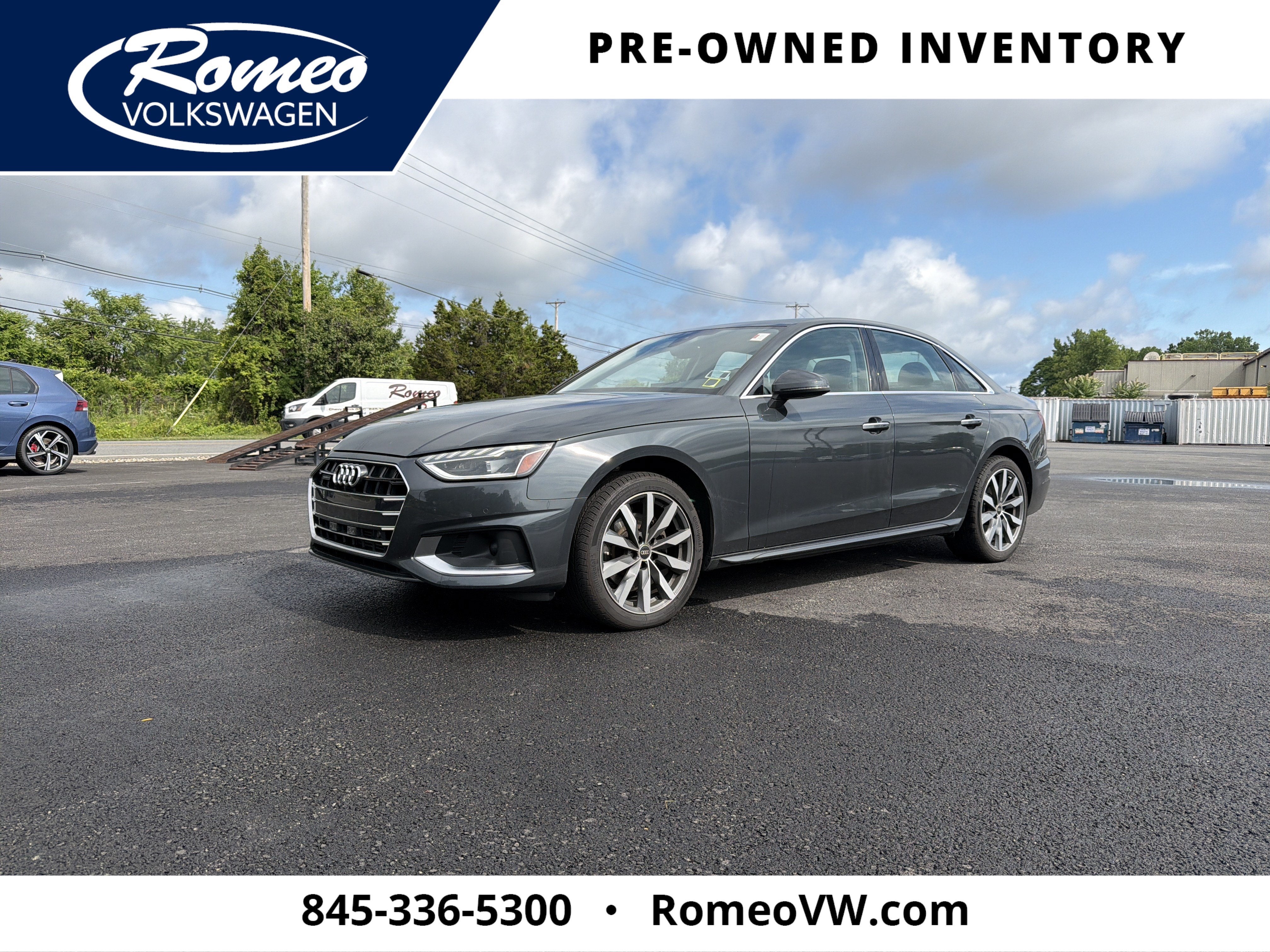 2021 Audi A4 40 Premium Plus quattro in Gray Metallic — front three-quarter view