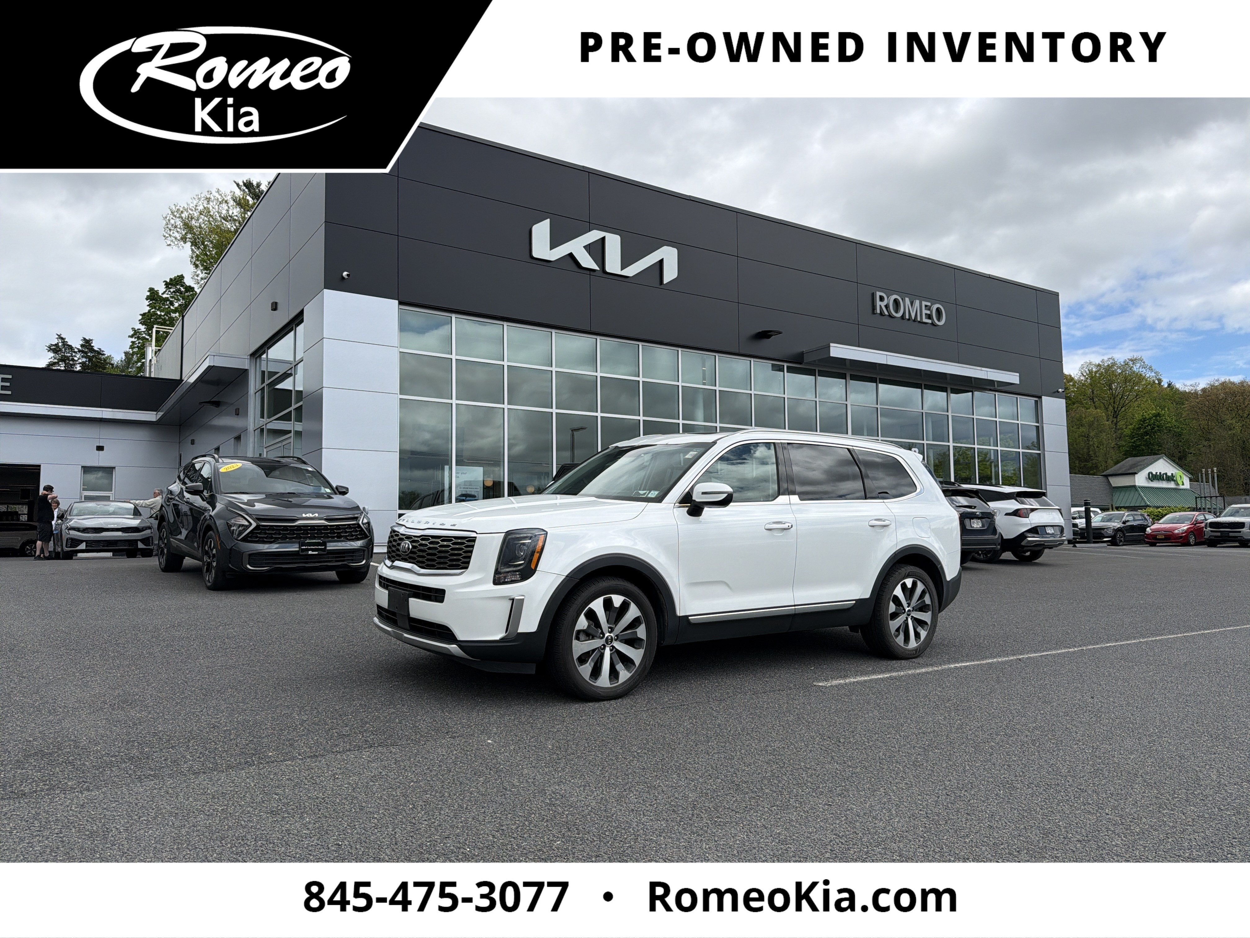 2020 Kia Telluride S in Snow White Pearl — front three-quarter view