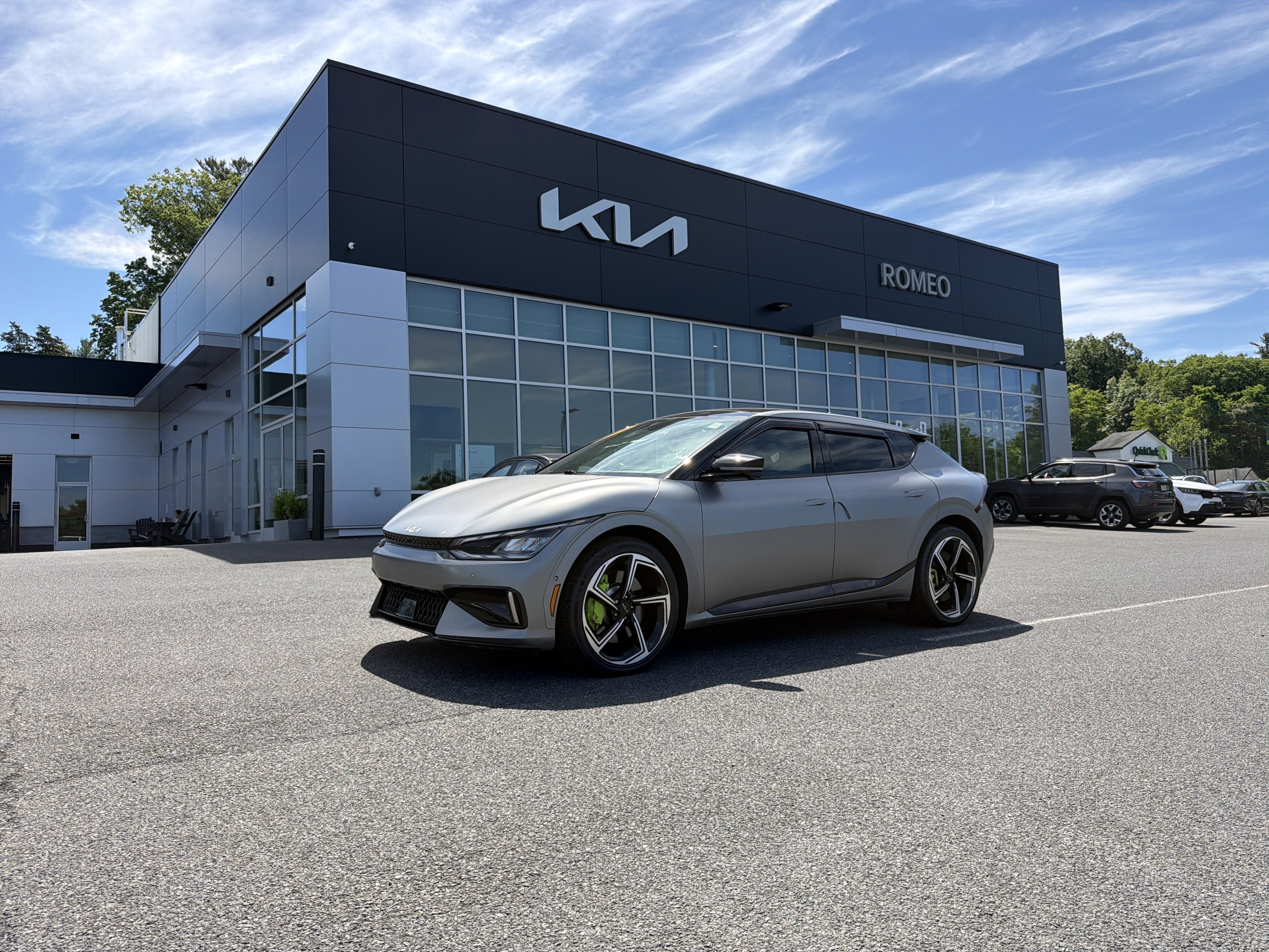 2024 Kia EV6 GT in Steel Matte Gray — front three-quarter view