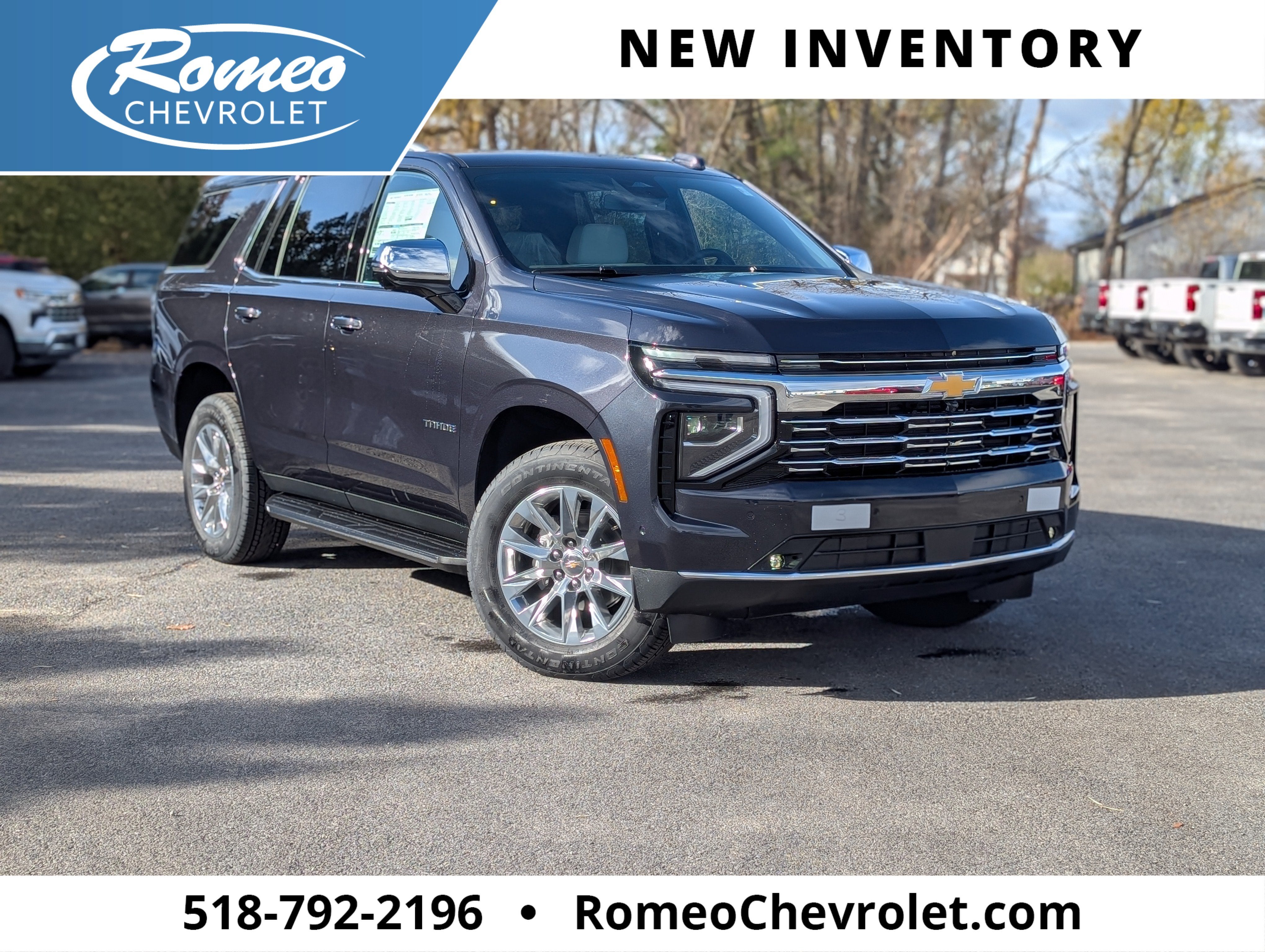 2026 Chevrolet Tahoe Premier in Dark Ash Metallic — front three-quarter view