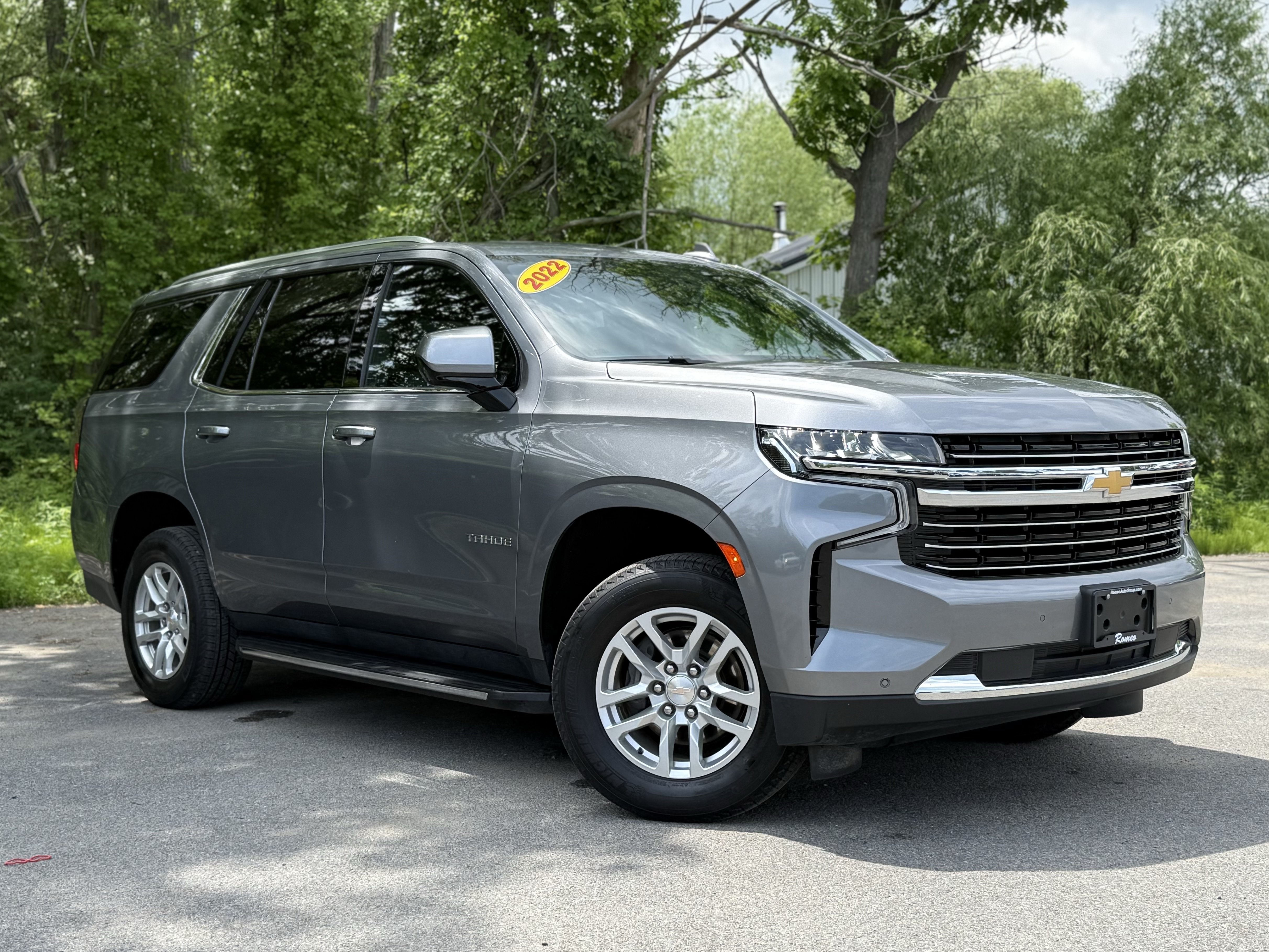 2022 Chevrolet Tahoe LT in Satin Steel Metallic — front three-quarter view