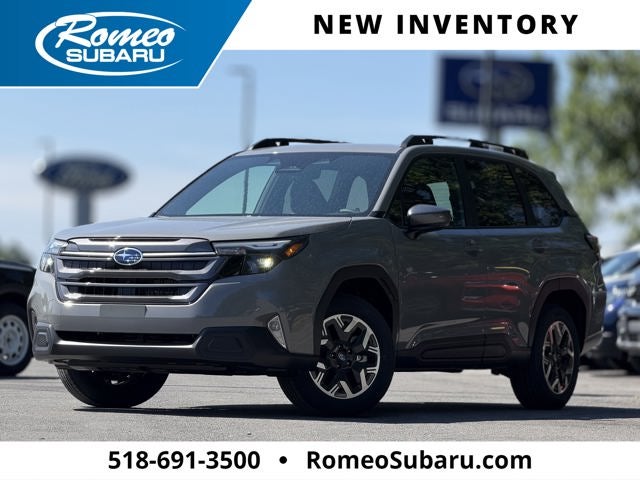2026 Subaru FORESTER Premium in River Rock Pearl — front three-quarter view
