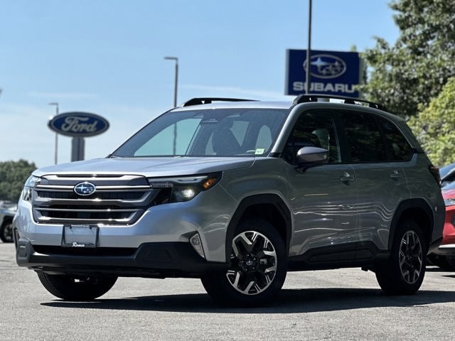 2026 Subaru FORESTER Premium in Ice Silver Metallic — front three-quarter view