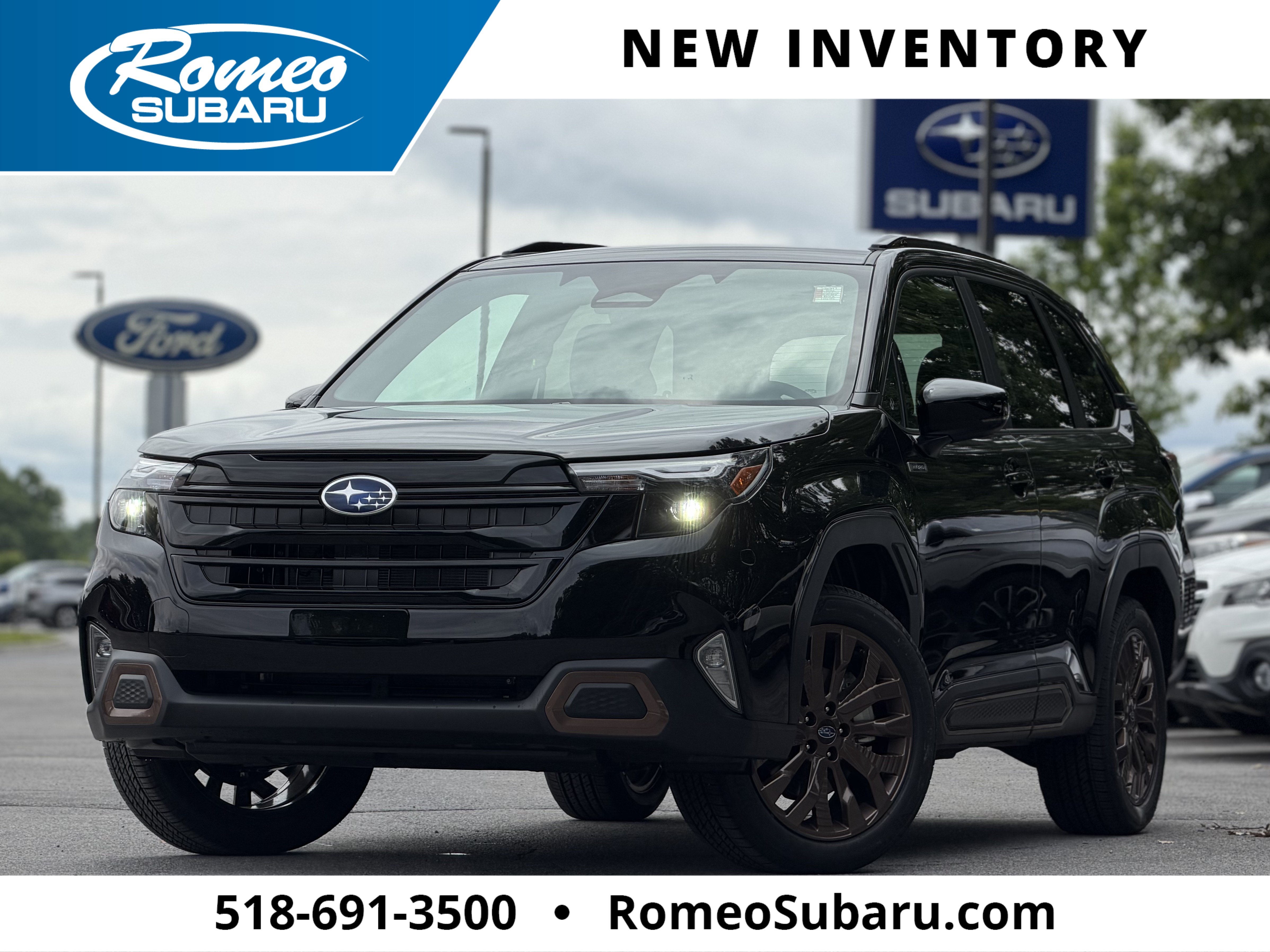 2026 Subaru FORESTER Sport Hybrid in Crystal Black Silica — front three-quarter view
