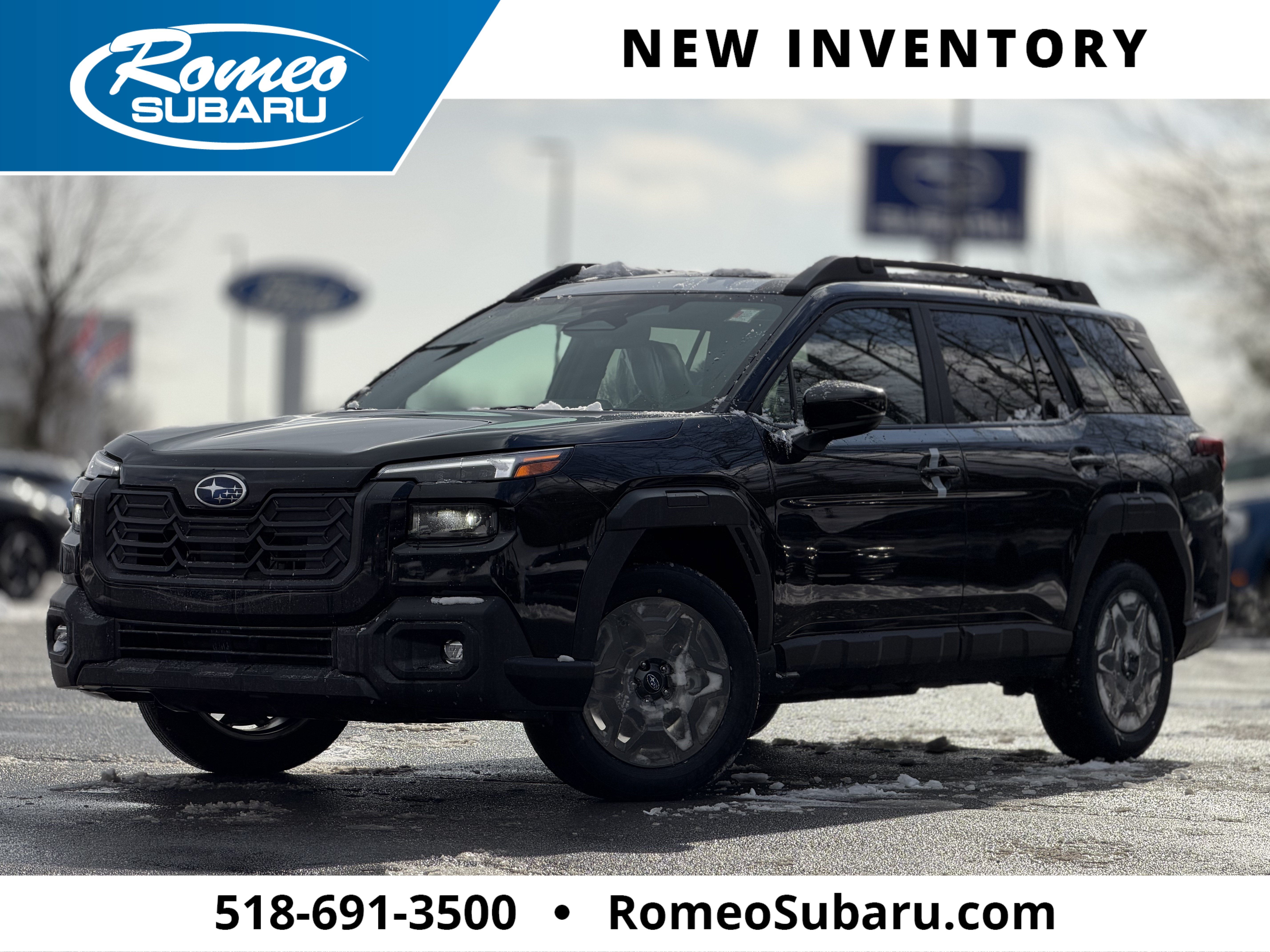 2026 Subaru OUTBACK Premium in Crystal Black Silica — front three-quarter view
