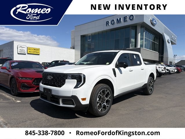 2026 Ford Maverick Lariat in Oxford White — front three-quarter view